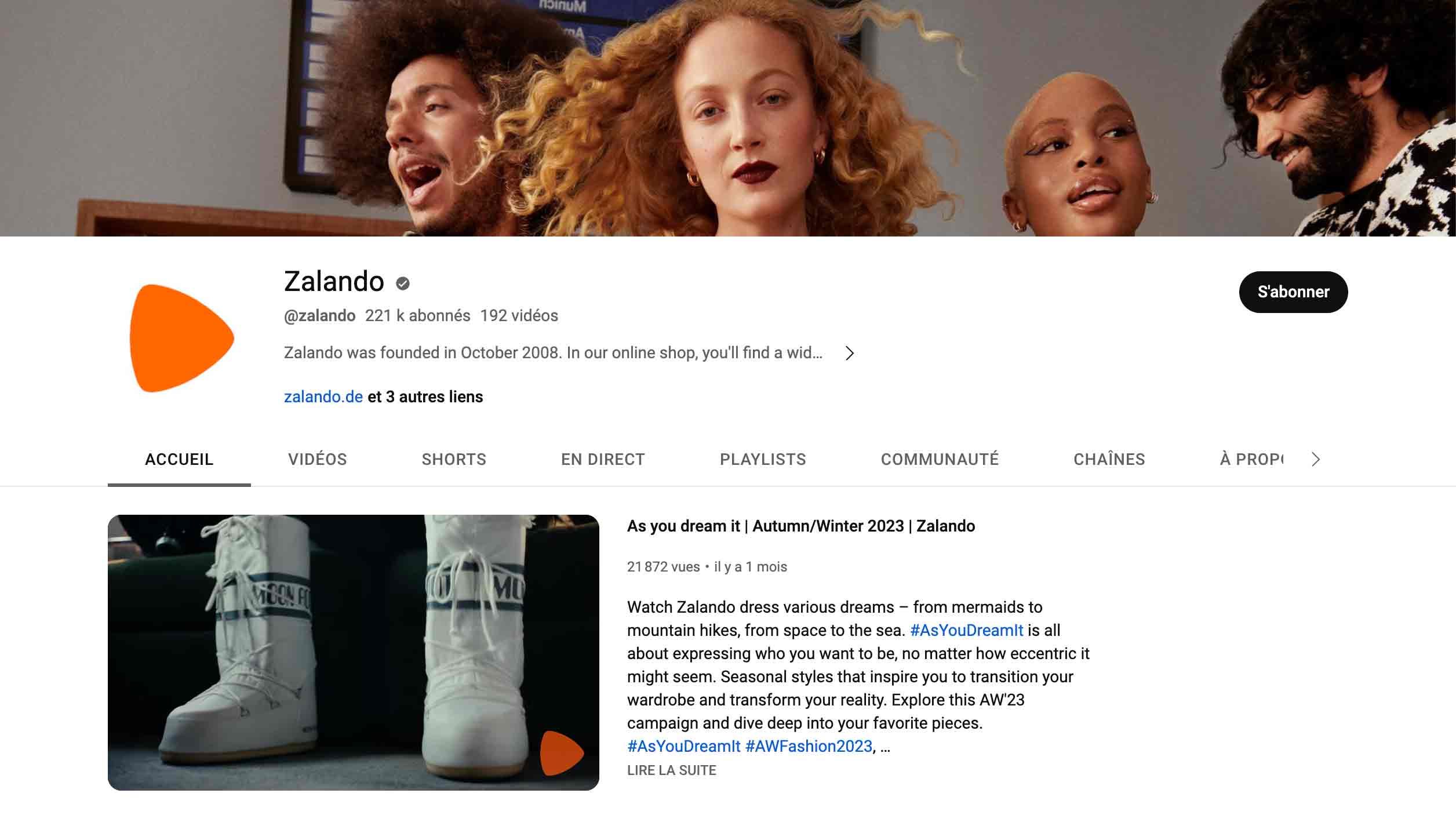 Chaîne YouTube Zalando