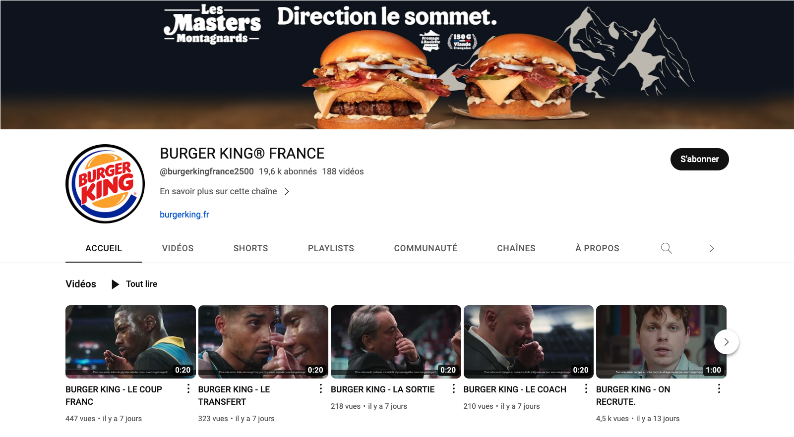 chaine YouTube Burger King