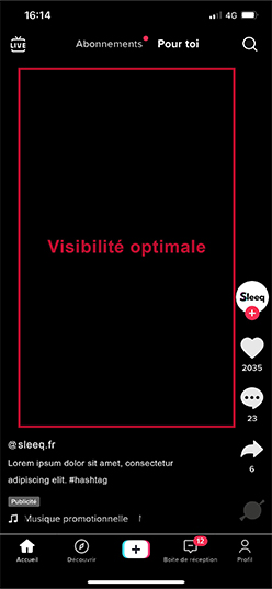 Interface TikTok avec un cadre pour optimiser votre visibilité