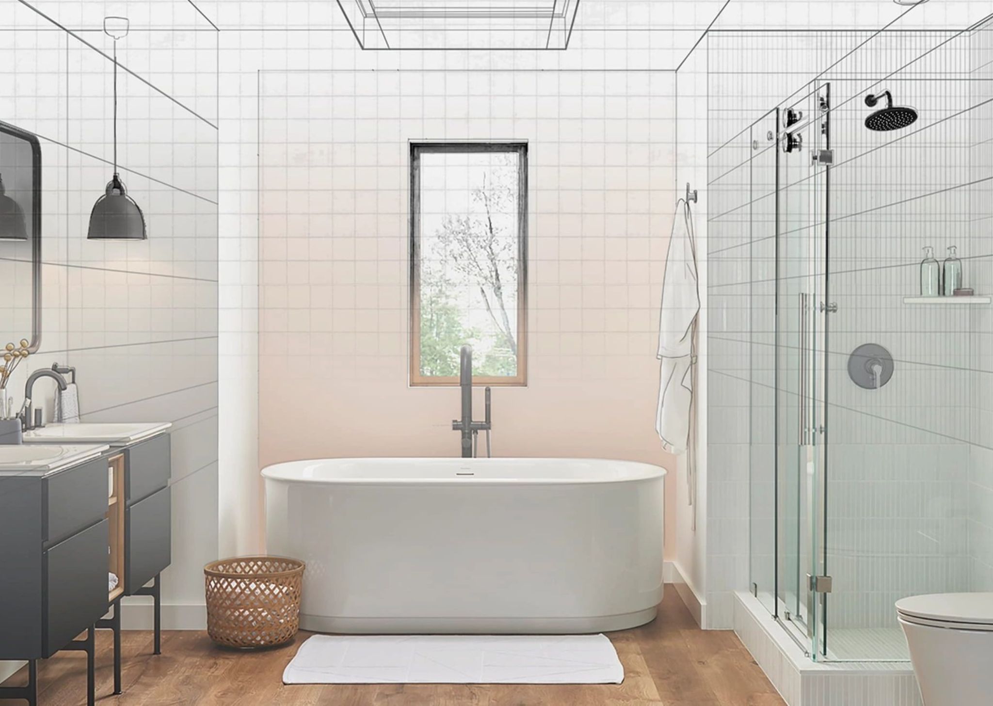 A newly installed bathtub and glass shower designed for comfort, efficiency, and modern style.