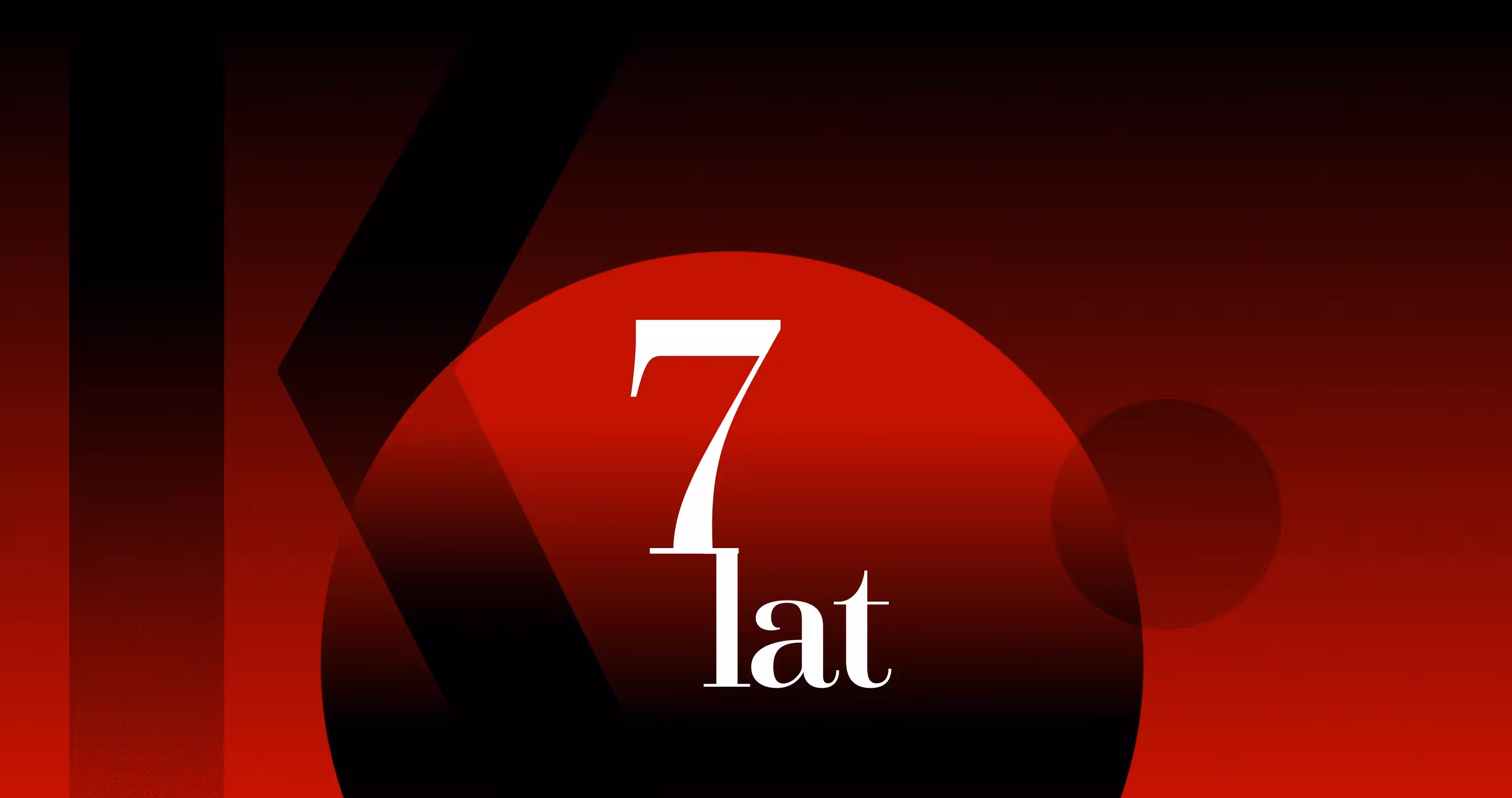 Banner bloga z okazji 7. rocznicy Kuźniar Media – agencja storytellingowa, czerwona cyfra 7 na ciemnym tle