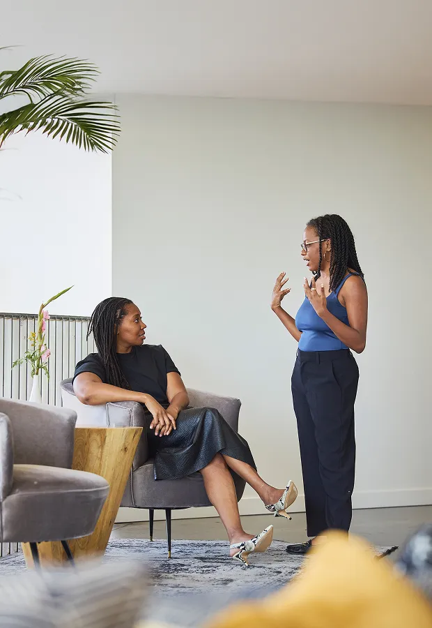 two girls are talking