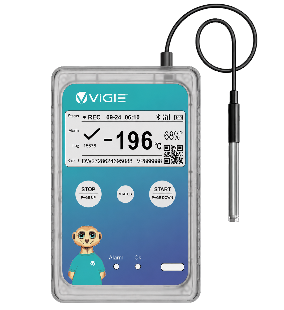 ViGIE Transport Sensor with external probe for cryogenic shipments