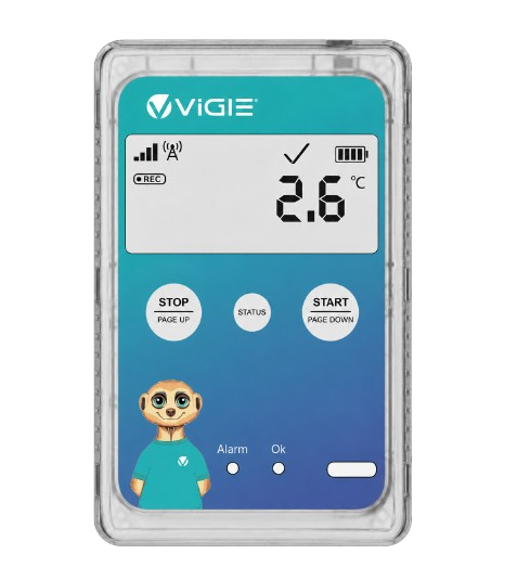 ViGIE Transport Sensor with START, STOP and STATUS buttons