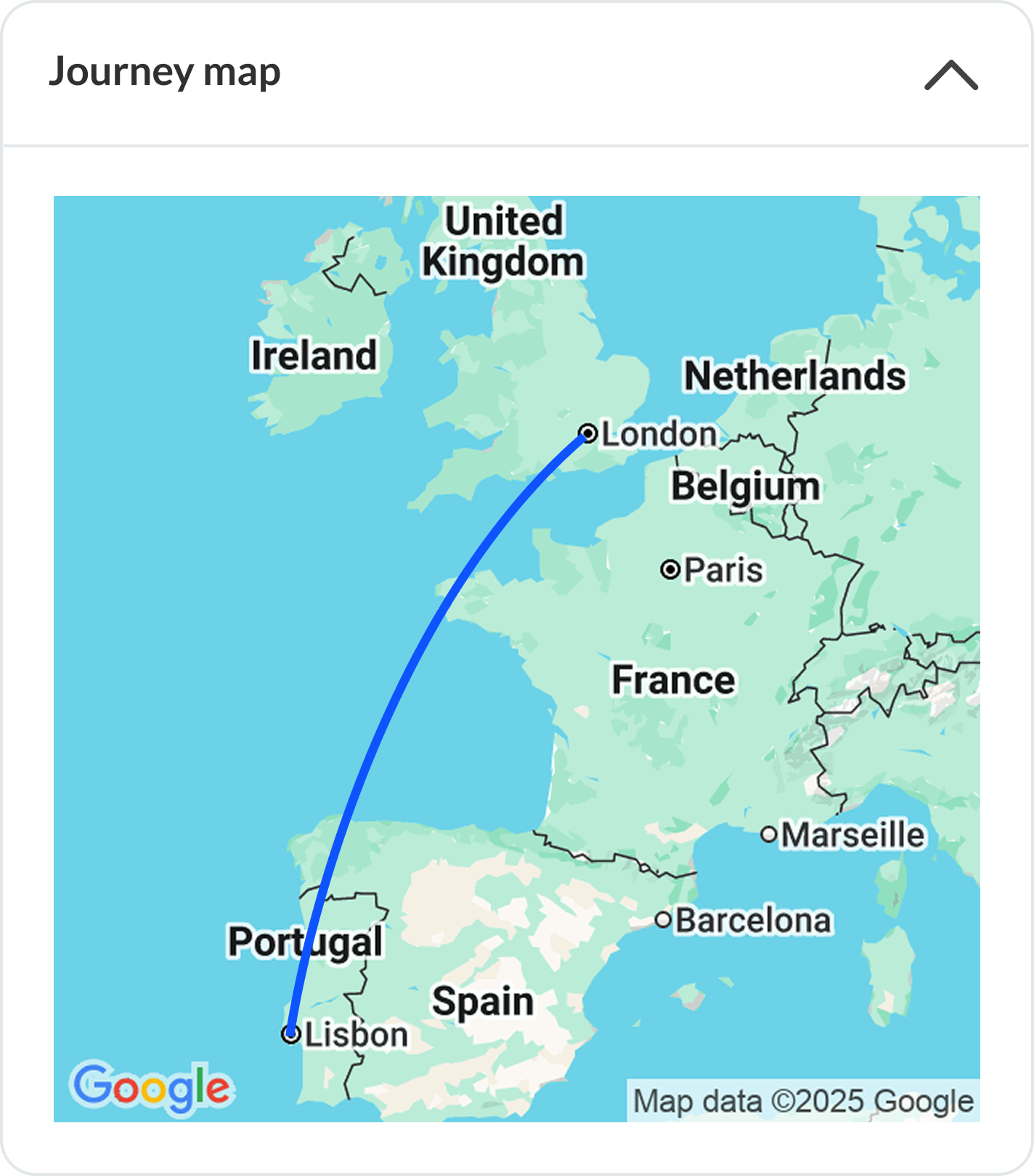 ViGIE platform journey map showing a shipment route from Lisbon to London