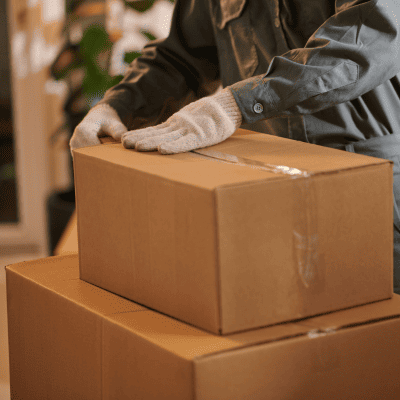 Local movers carrying boxes during a Chicago apartment move
