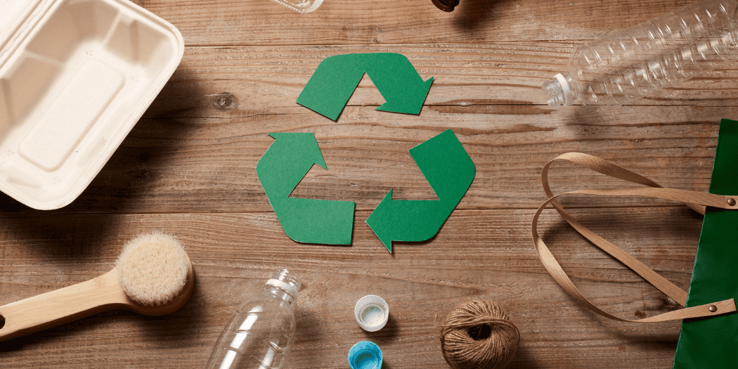 Eco-friendly junk removal with recycling bins and truck in Chicago