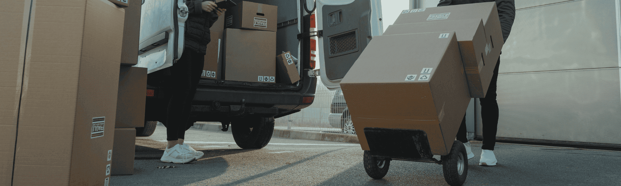 Professional RX Movers carrying packed boxes into a home.
