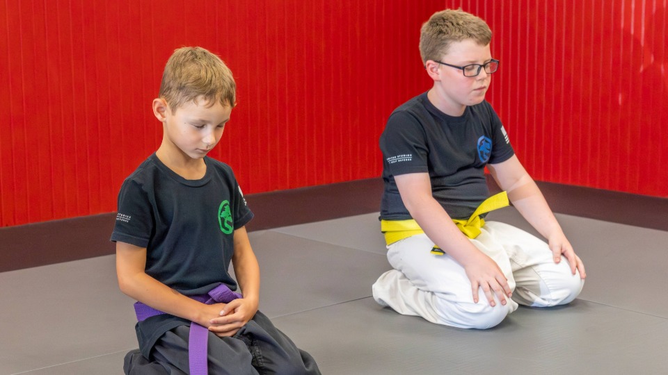 USSD Livermore Kids Karate class students meditating in class.
