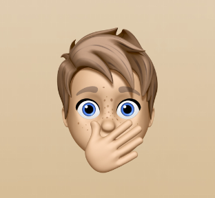 Emoji of a person with light brown hair and blue eyes covering their mouth with their hand.