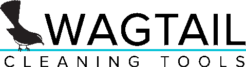 Wagtail Cleaning Tools company logo with a stylized bird silhouette and blue underline.