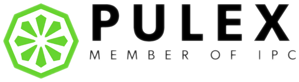 Pulex logo with a green abstract emblem and bold black text, accompanied by the phrase 'Member of IPC'.