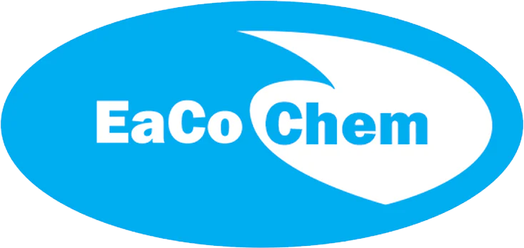 EaCo Chem logo with white text inside a blue oval shape.