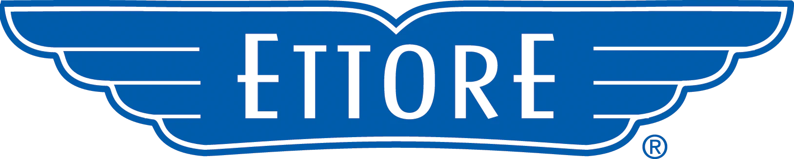 Blue Ettore logo with stylized wings and white uppercase text.