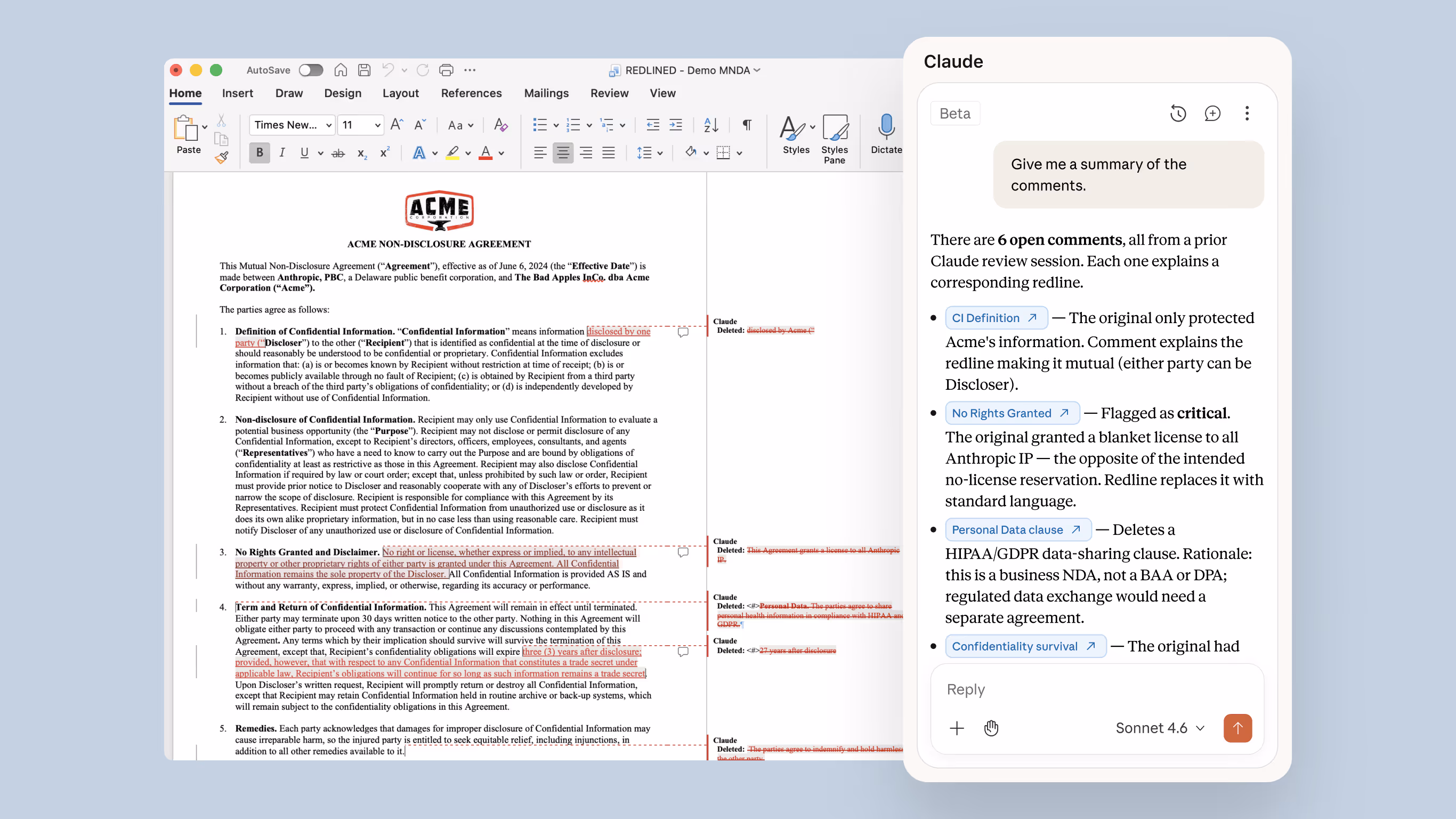 Claude for Word on desktop