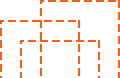 Abstract orange dashed line icon of overlapping rectangles.