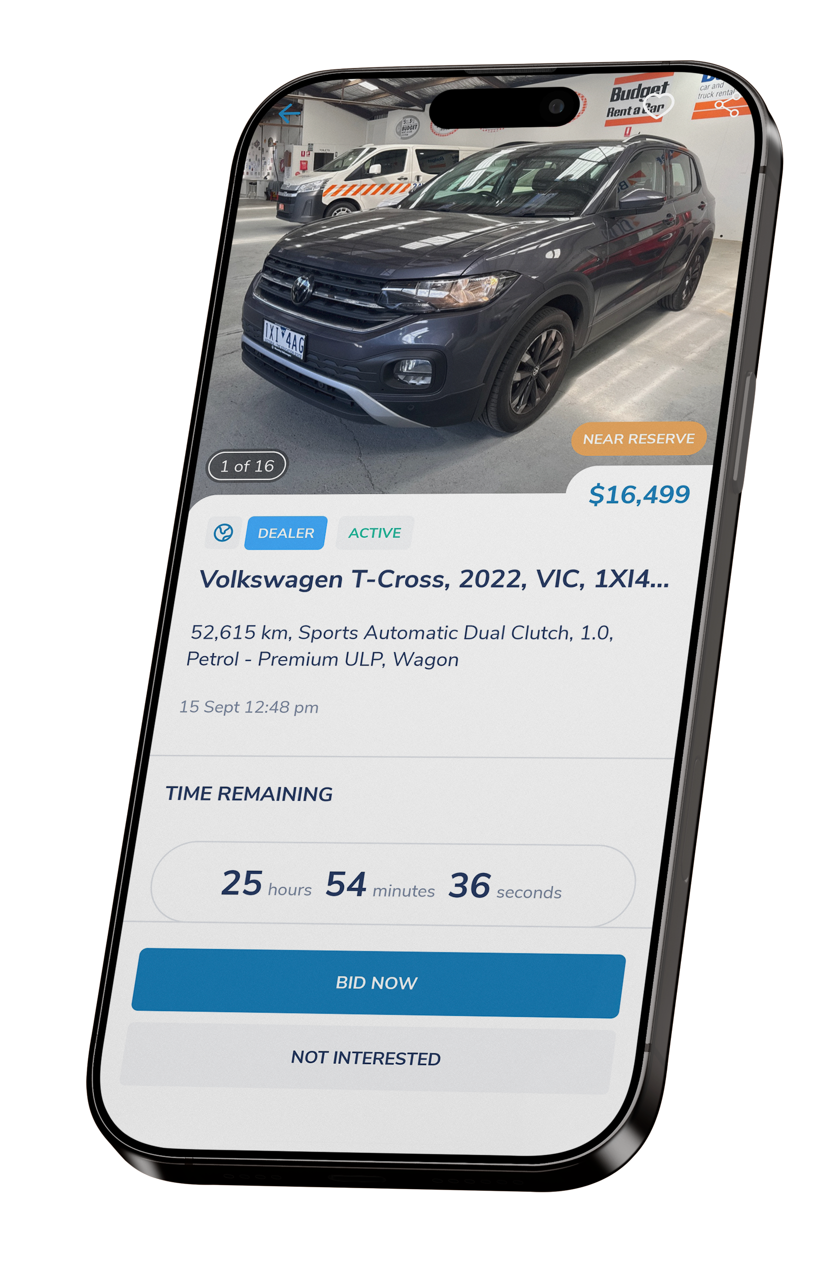 A car for tender in the fluidauto mobile app