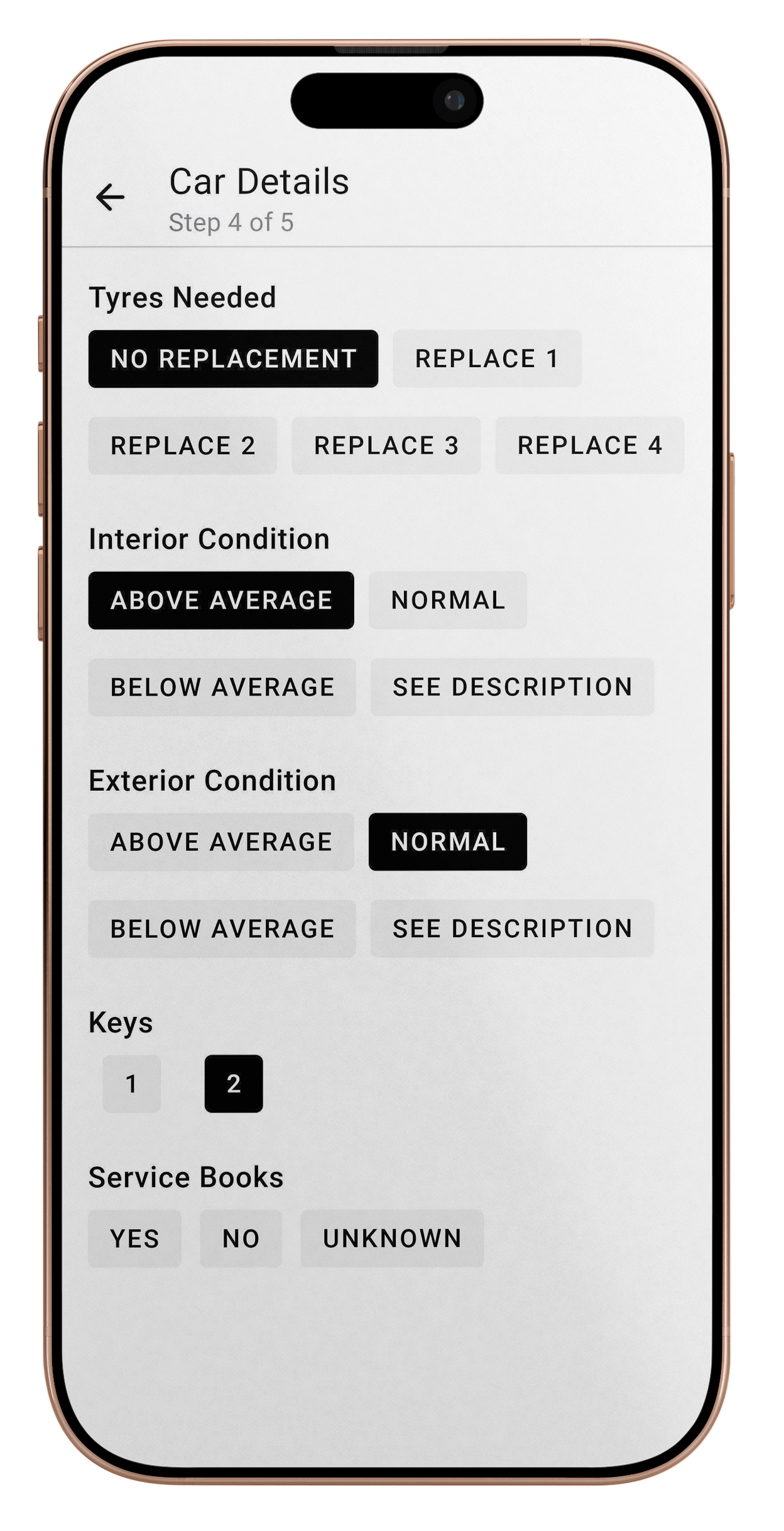 A car condition report being completed oh a phone as part of a fleet inspection request