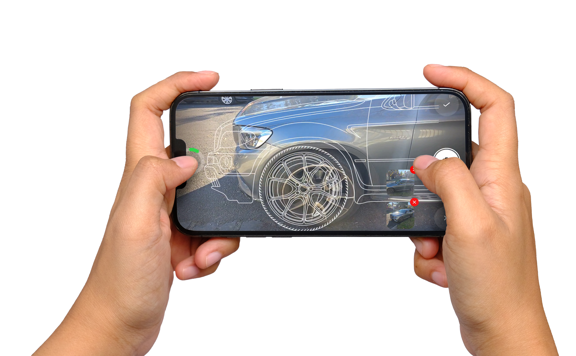 phone completing a wireframe guided car inspection