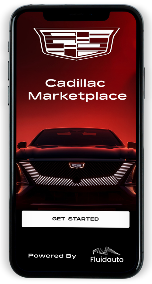 phone showing white label Cadillac marketplace app