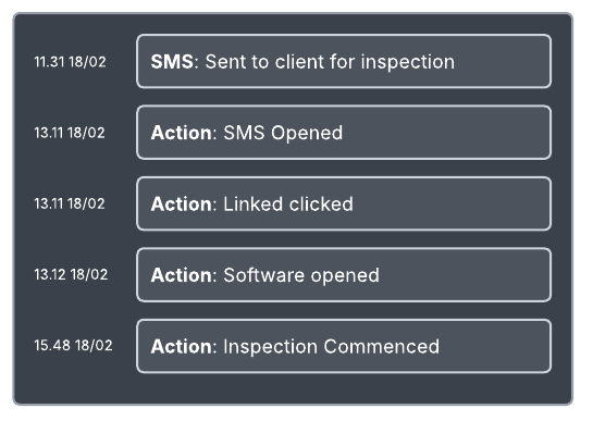 Logs of inspection invitation and live status updates
