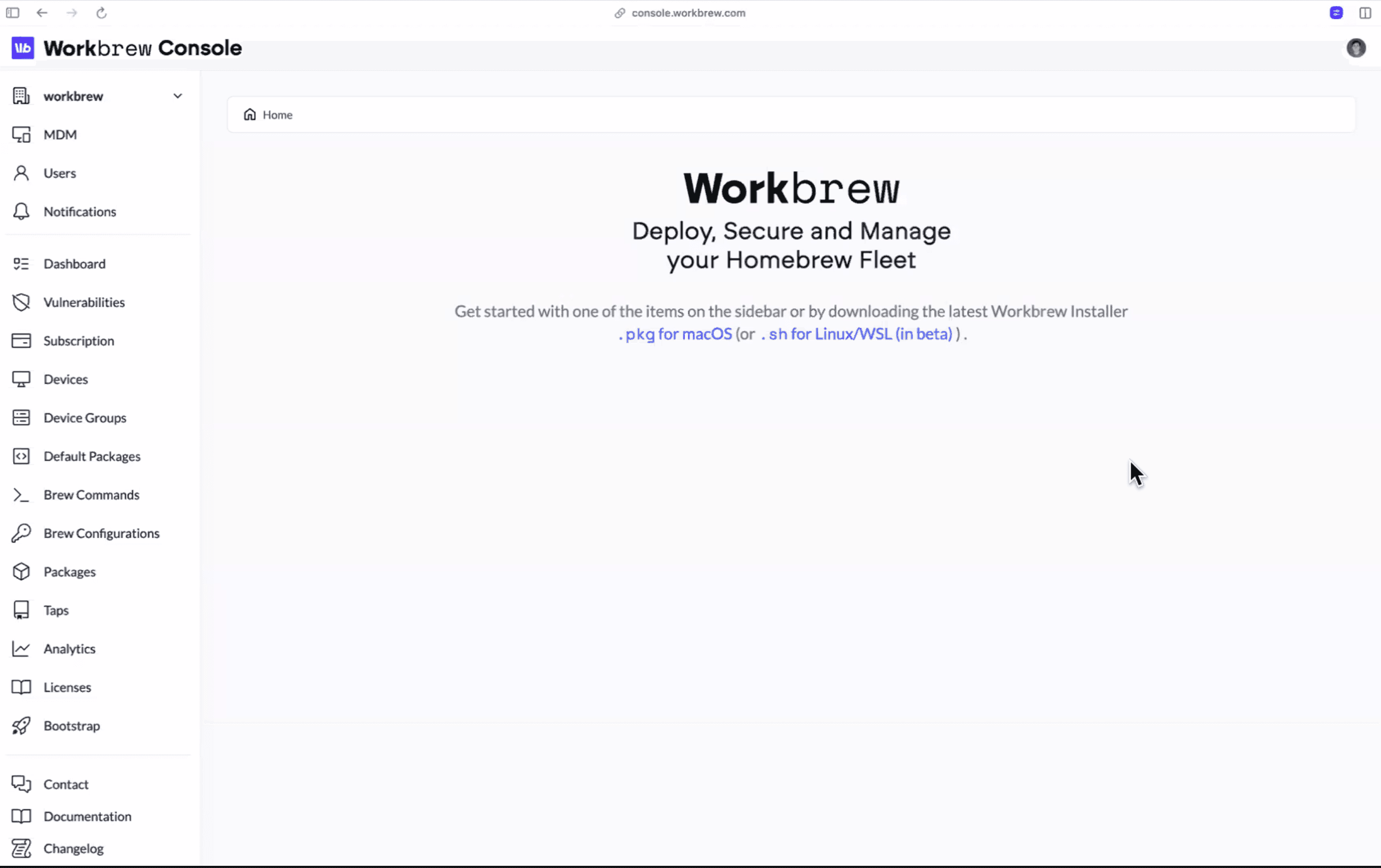 Workbrew home page
