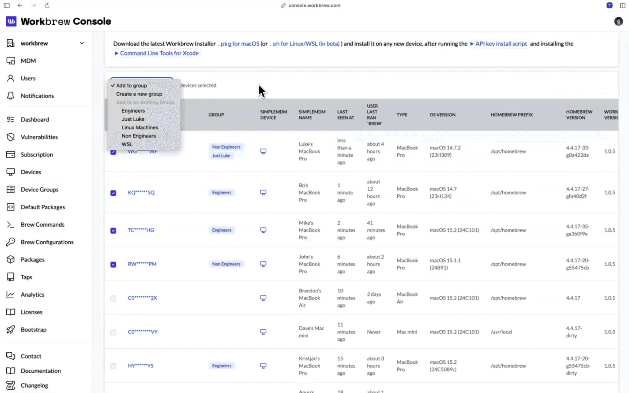 Workbrew console remote management