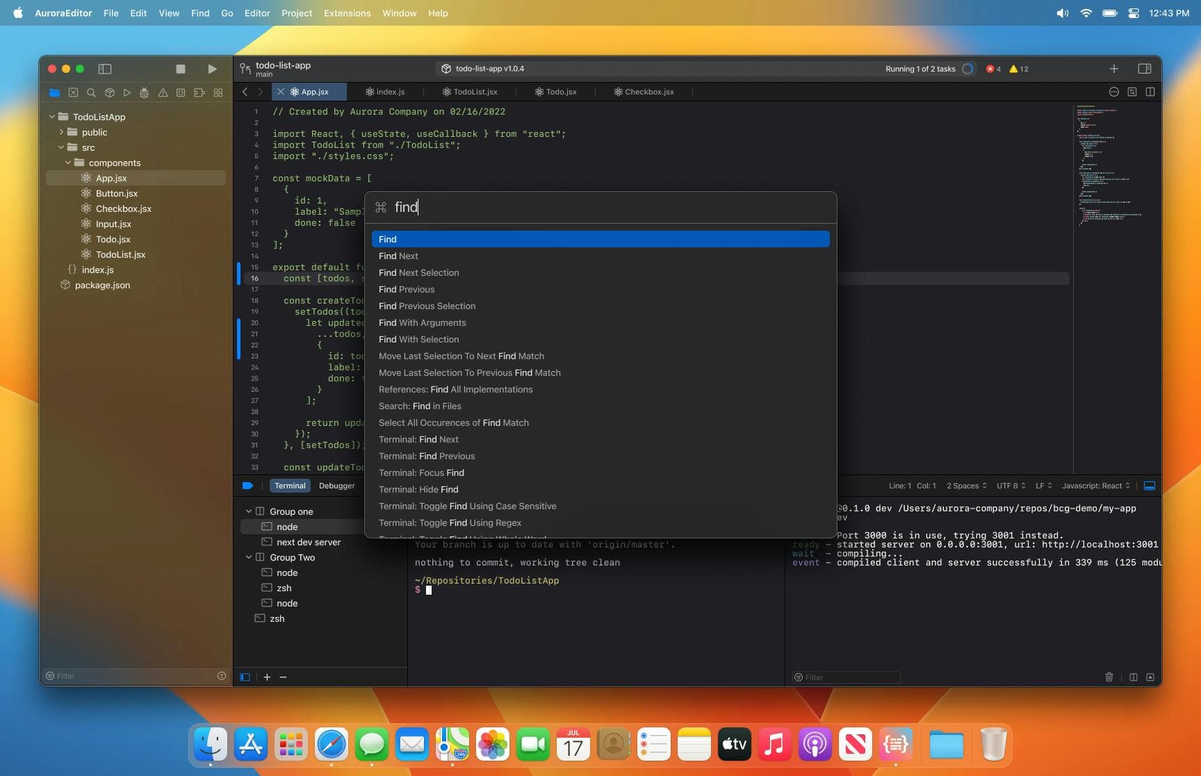 Aurora Editor find interface