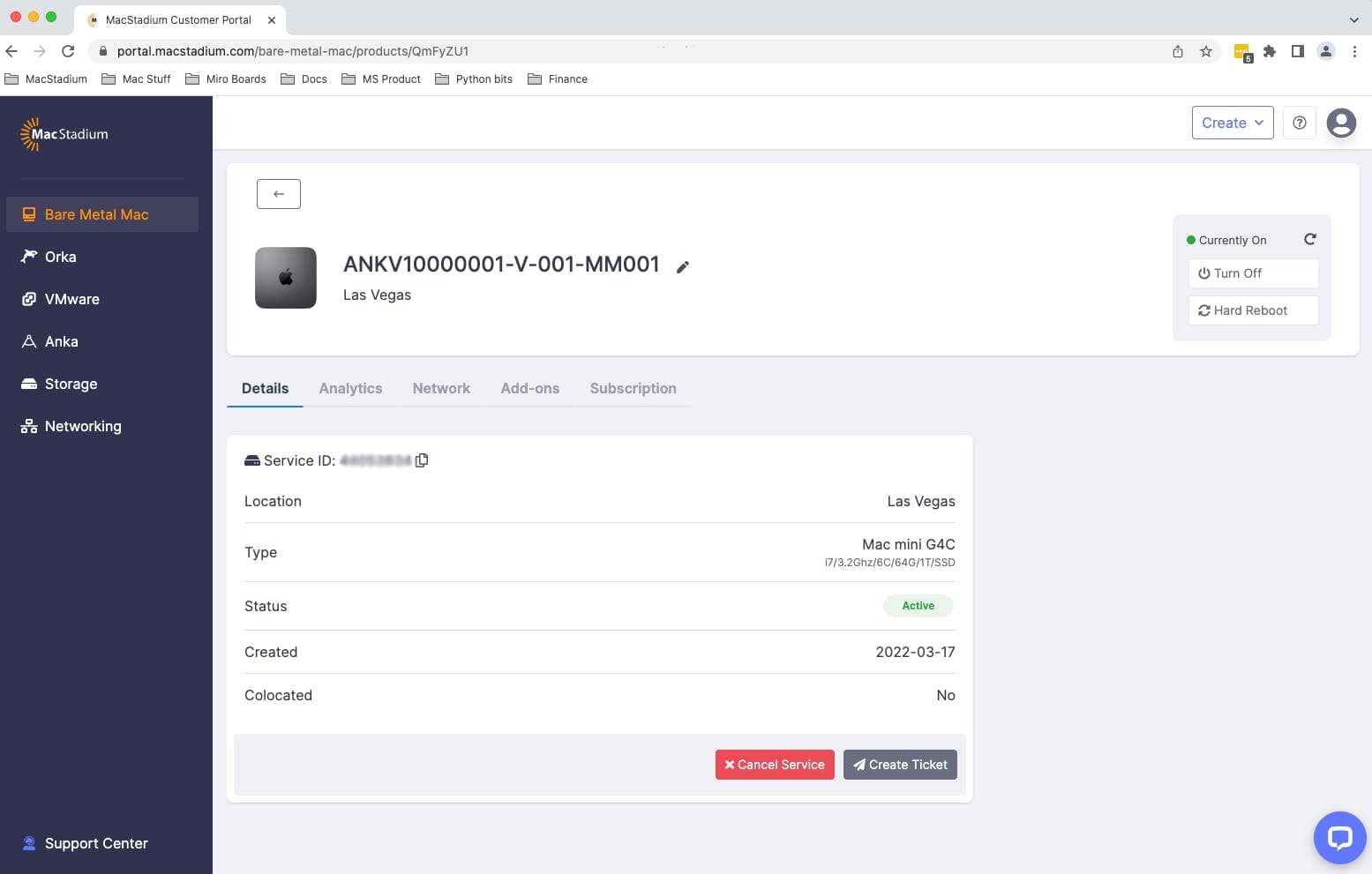 Customer portal screenshot.