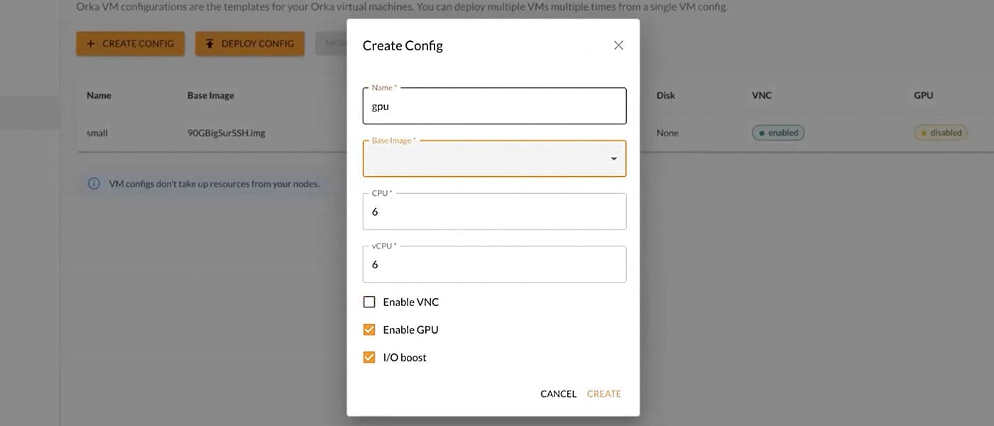 Create Config screen