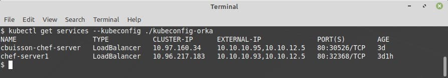 terminal_result of calling kubectl get services