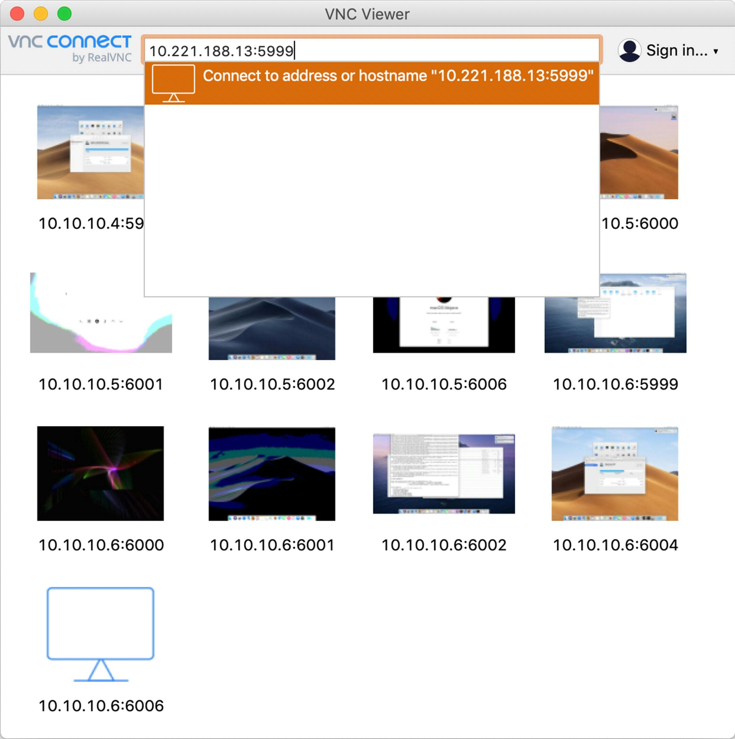 Screenshot of VNC connect