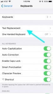 iOS Text Replacement