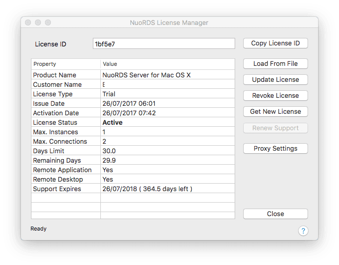 NuroRDS License manager screenshot