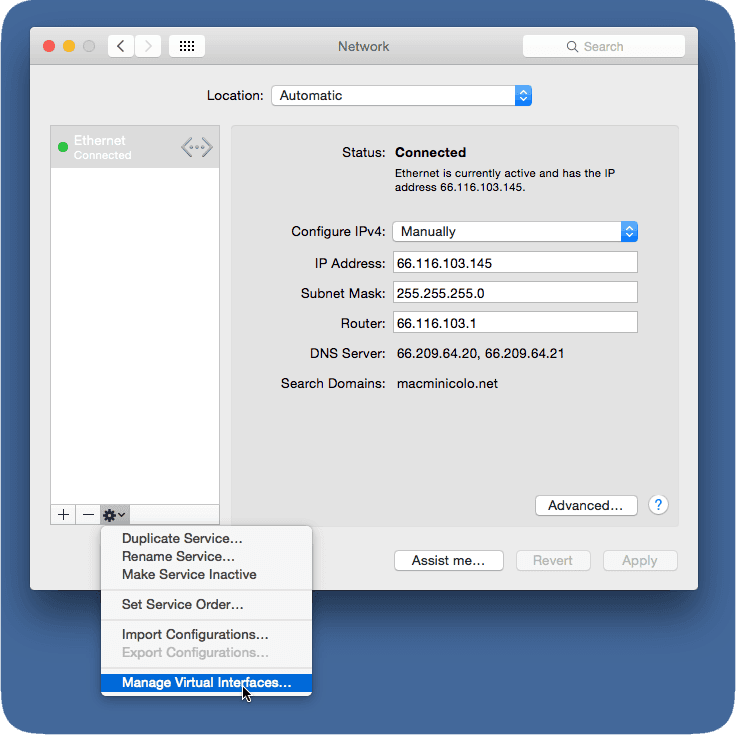 Image showing where to click to access "manage virtual interfaces"