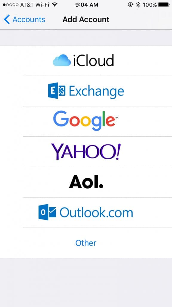 iOS add account screenshot