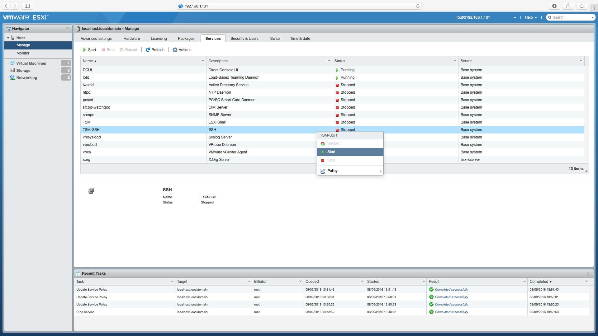 ESXi server's embedded host client_highlight TSM-SSH