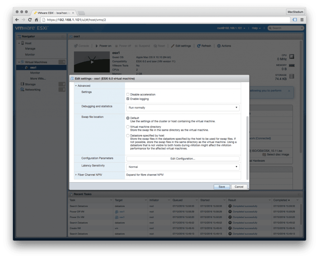 Select OK after confirmation and save the VM settings