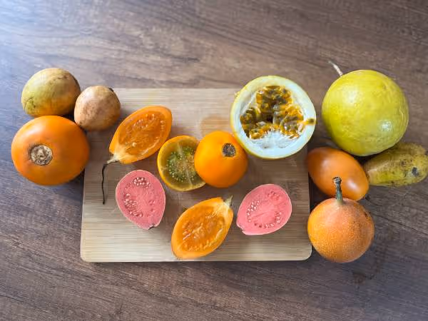 A selection of tropical fruits commonly found in Colombia