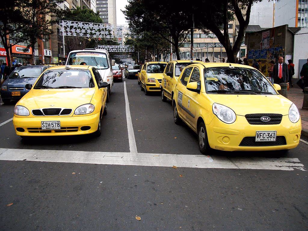 Taxis on the streets of Bogota, Colombia