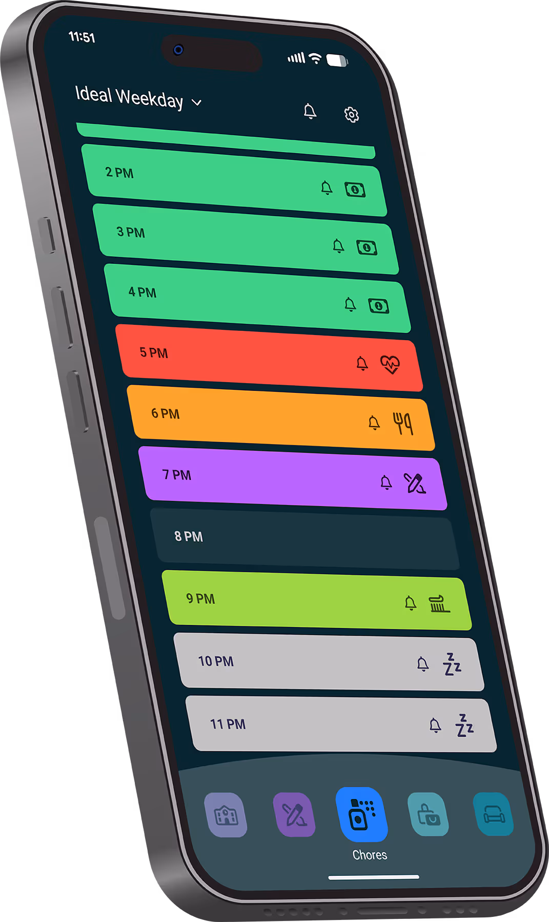 Main screen of Routini app where you plan your day