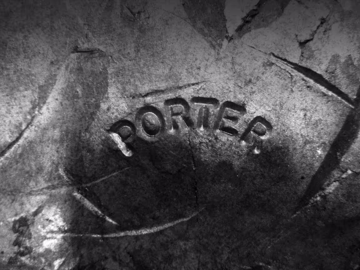 DH PORTER nameplate stamped into cast marine component