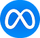 Meta logo with a blue circular background and white stylized infinity symbol.