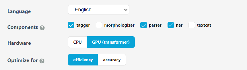 config options on spaCy’s training quickstart page