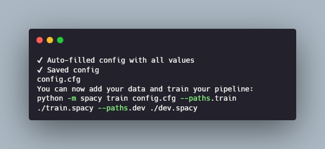output after filling the config file with default option values