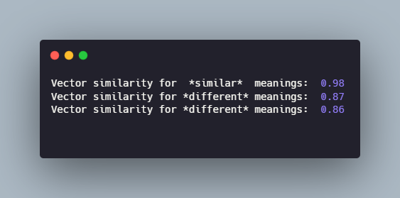 contextual word embeddings similarity score example output
