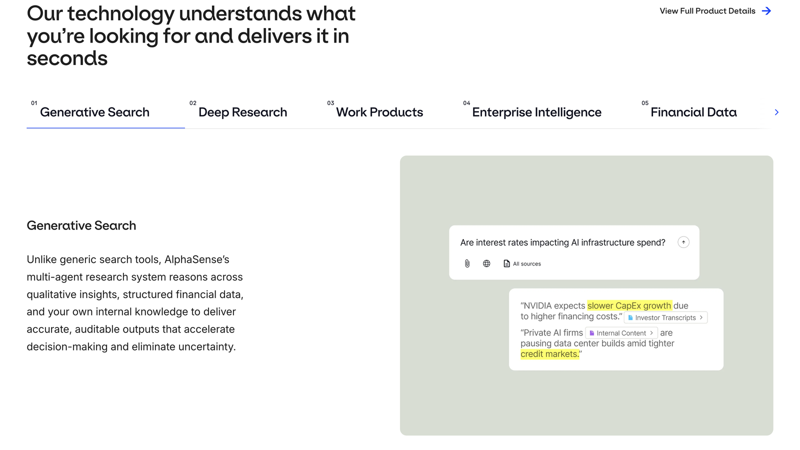 AlphaSense Generative Search answer with transcript citations