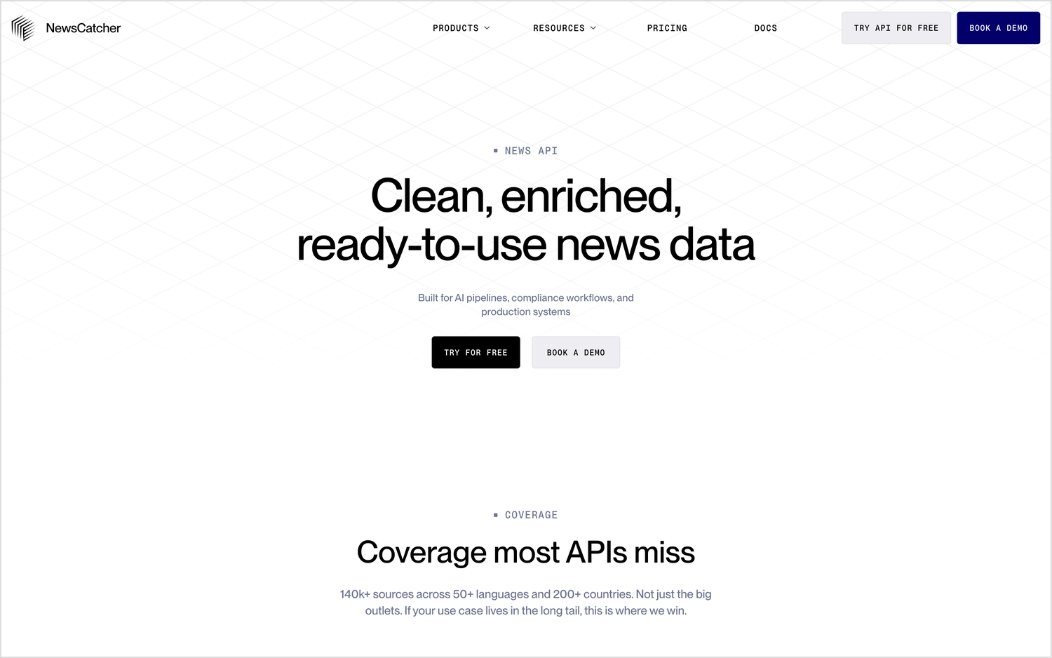 NewsCatcher News API homepage