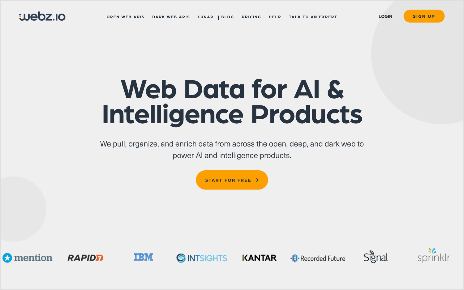 Webz.io homepage