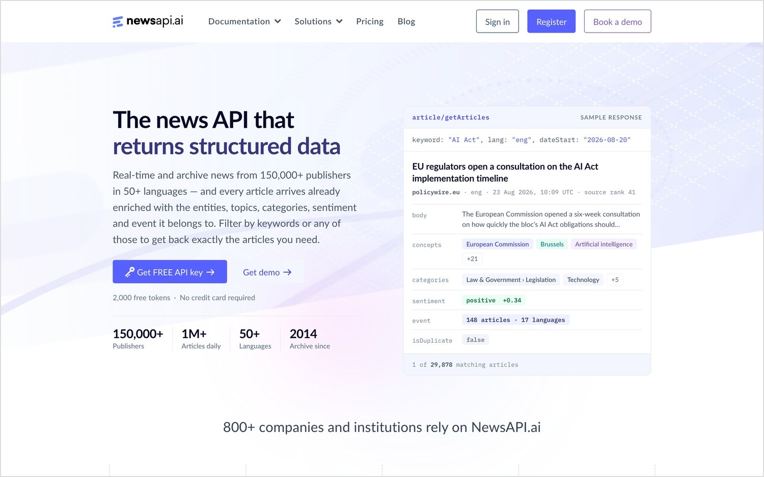 NewsAPI.ai homepage